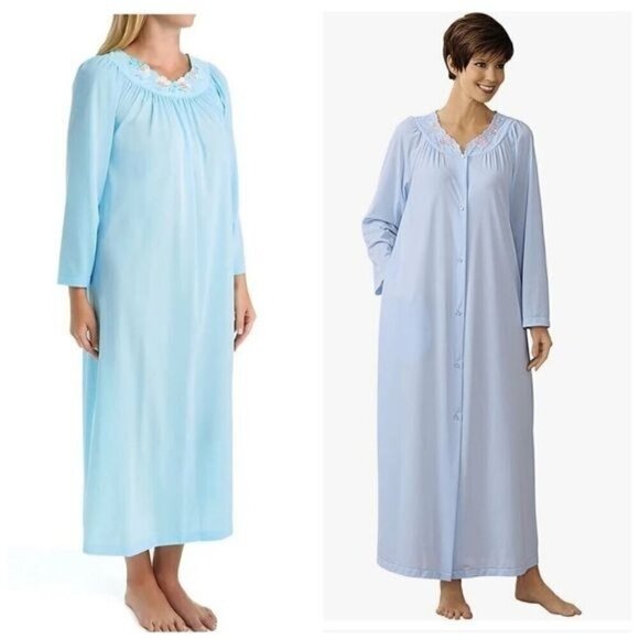 Shadowline Petals 53 Inch Long Sleeve Gown - Blue 33280 Size Small - Picture 1 of 9